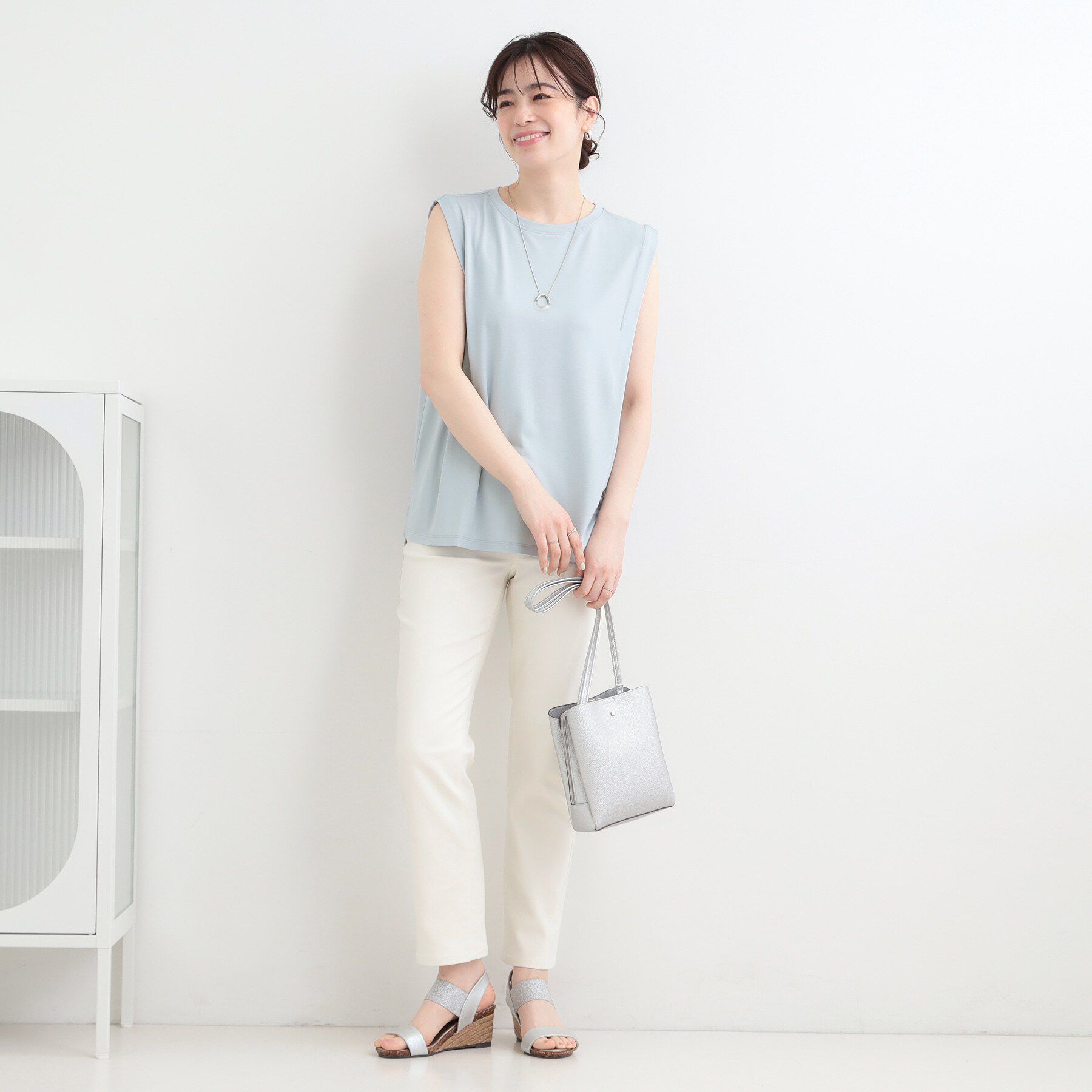 SHOO･LA･RUE「【UVカット/接触冷感】とろみタックノースリーブトップス」|Tシャツ・カットソー|