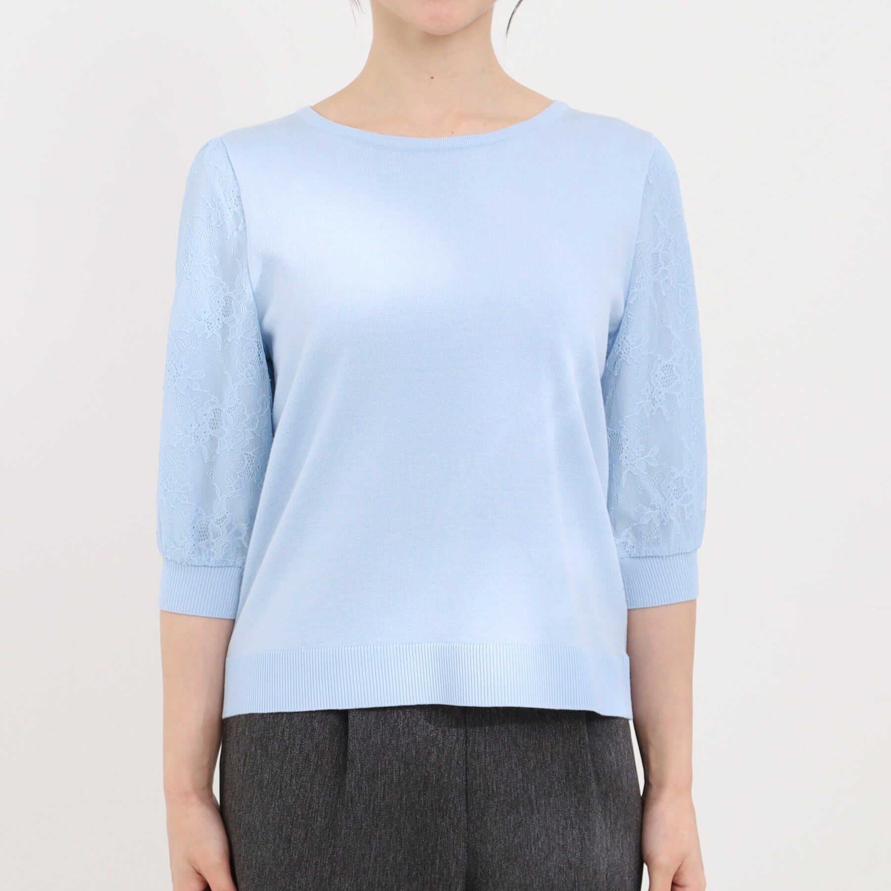 SHOO･LA･RUE「【洗濯機可/S-LL】華やかレース5分袖ニット」|ニット・セーター|