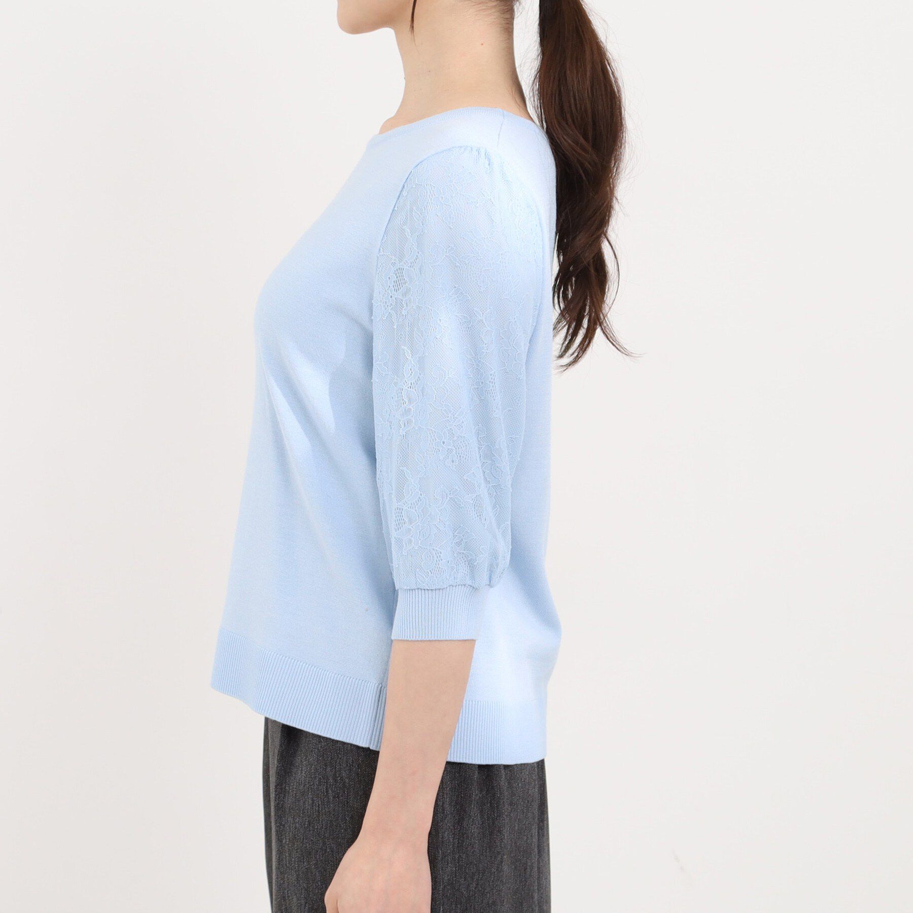 SHOO･LA･RUE「【洗濯機可/S-LL】華やかレース5分袖ニット」|ニット・セーター|
