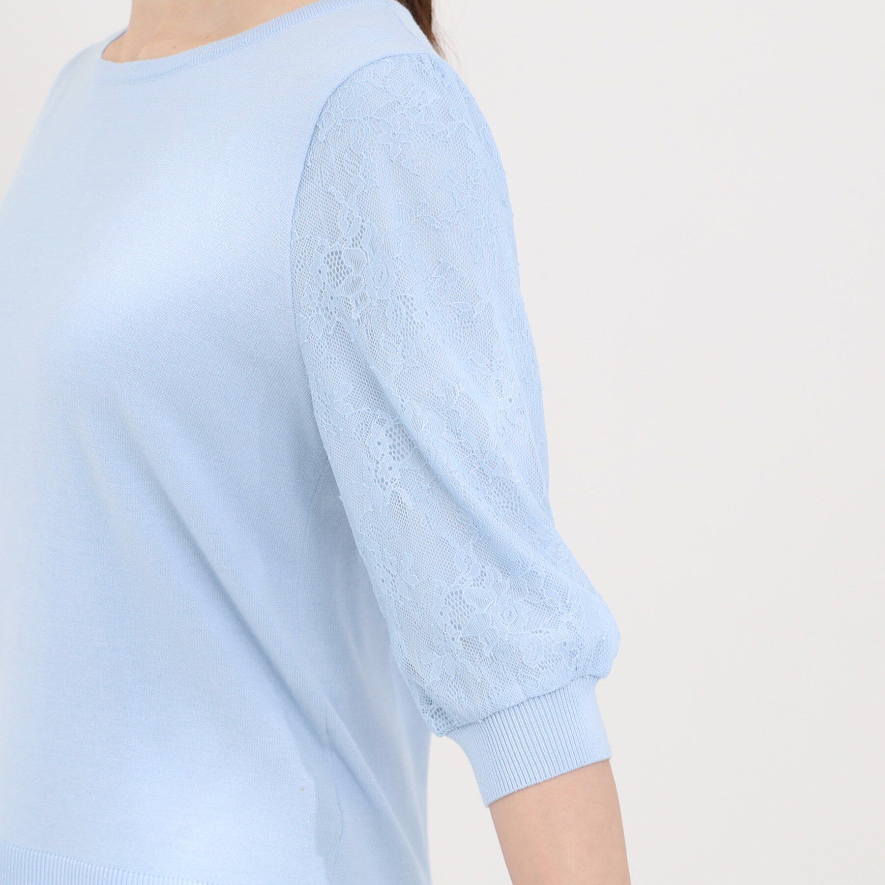 SHOO･LA･RUE「【洗濯機可/S-LL】華やかレース5分袖ニット」|ニット・セーター|