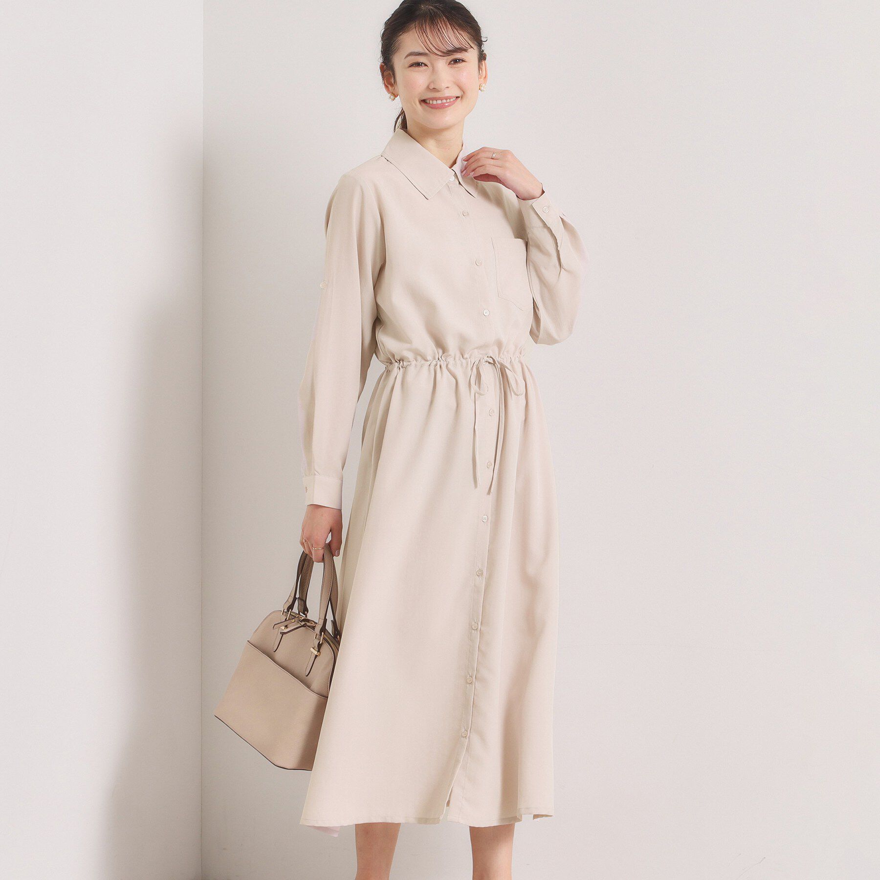 ITS&rsquo;DEMO「【UVケア／接触冷感／吸水速乾】ロールアップ袖ワンピース」|ワンピース|グレージュ(050)