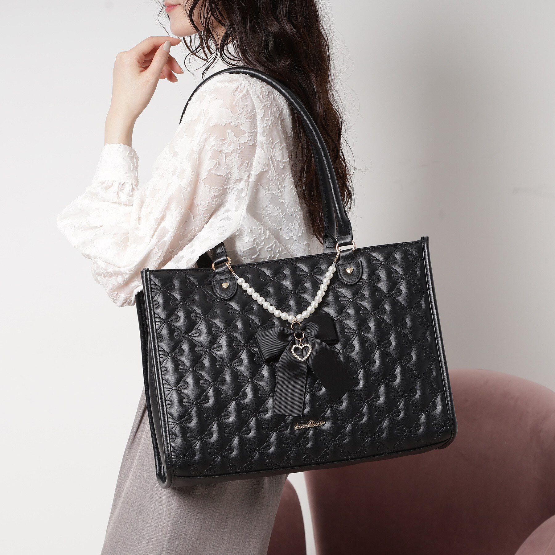 Ober Tashe「リボンキルティングトート」|トートバッグ|ブラック(019)