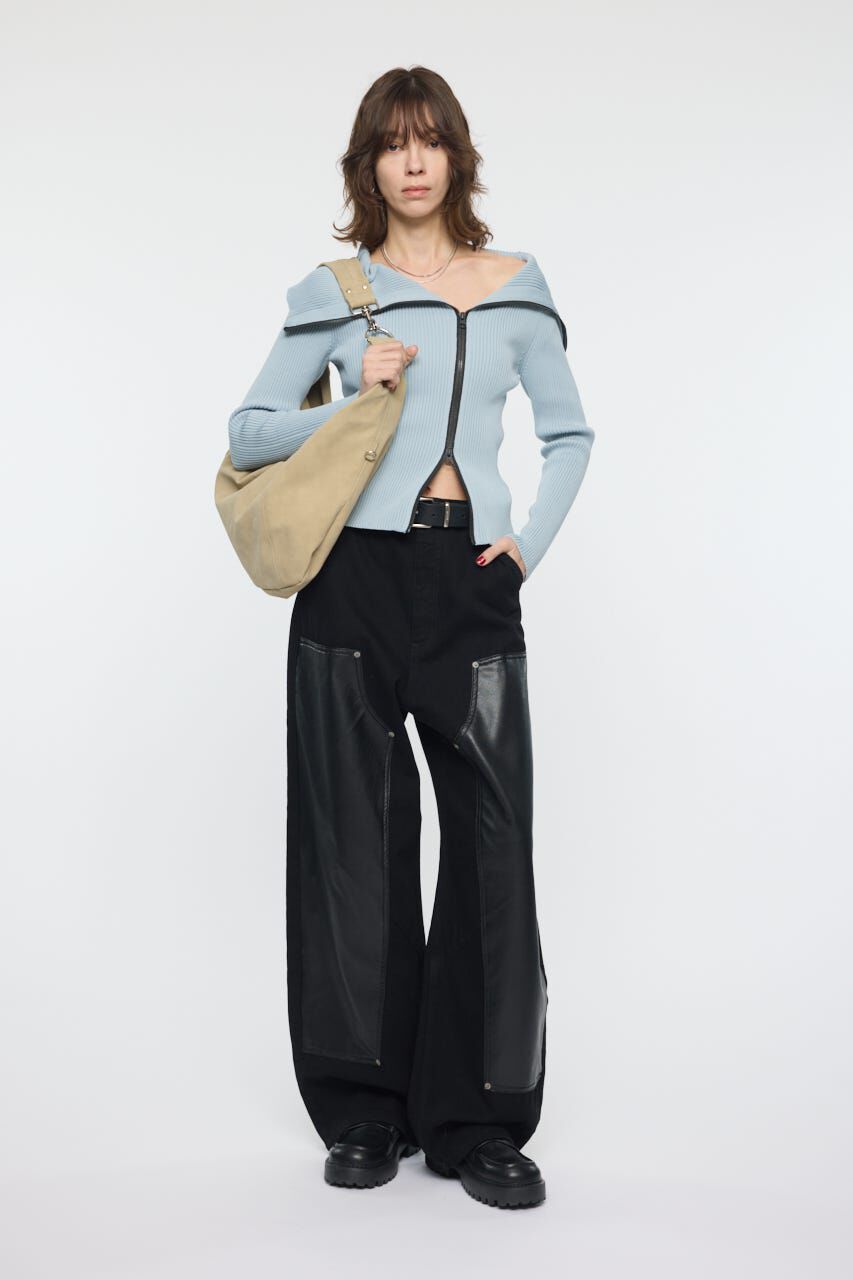 MOUSSY「BIG COLLAR ZIP UP ニットトップス」|ニット・セーター|