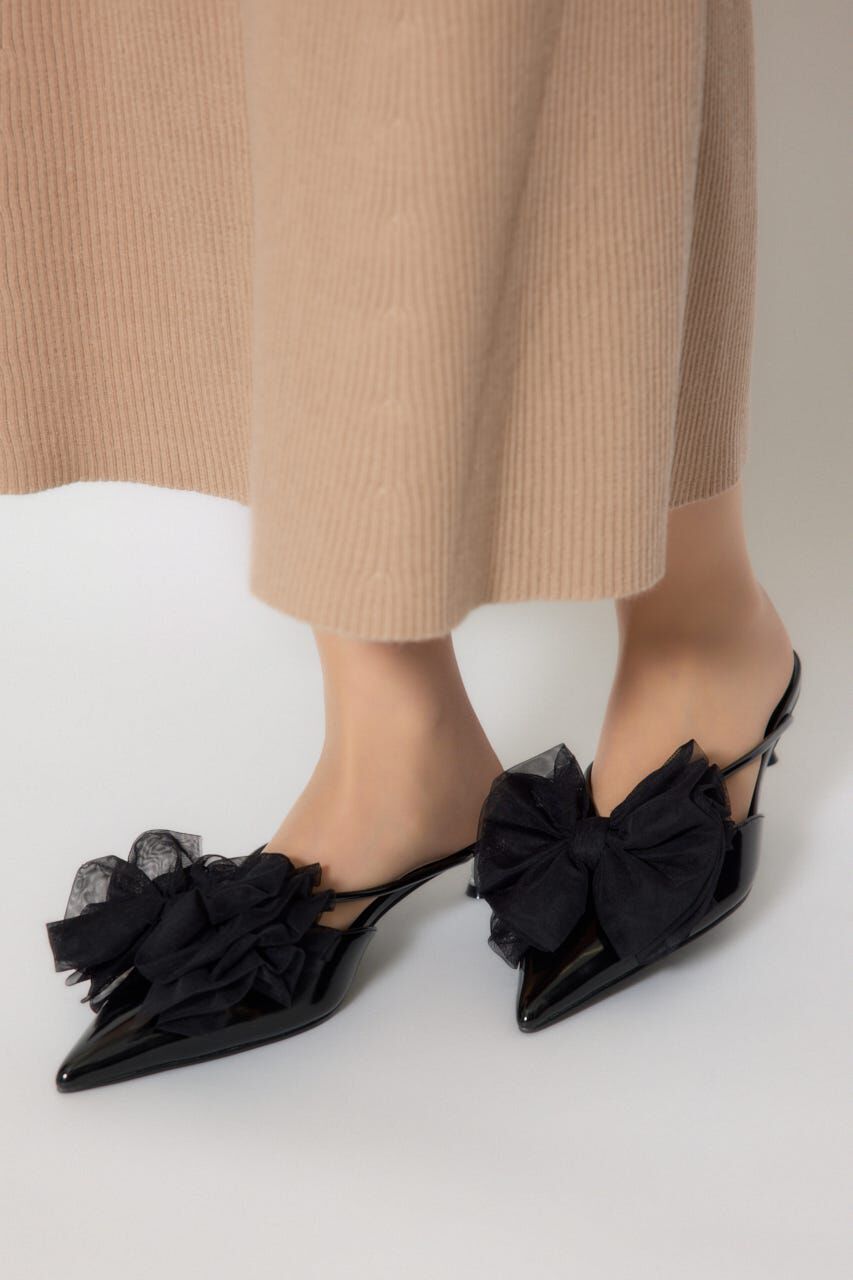 rienda「Bigリボンチュールミュール」|サンダル|BLK