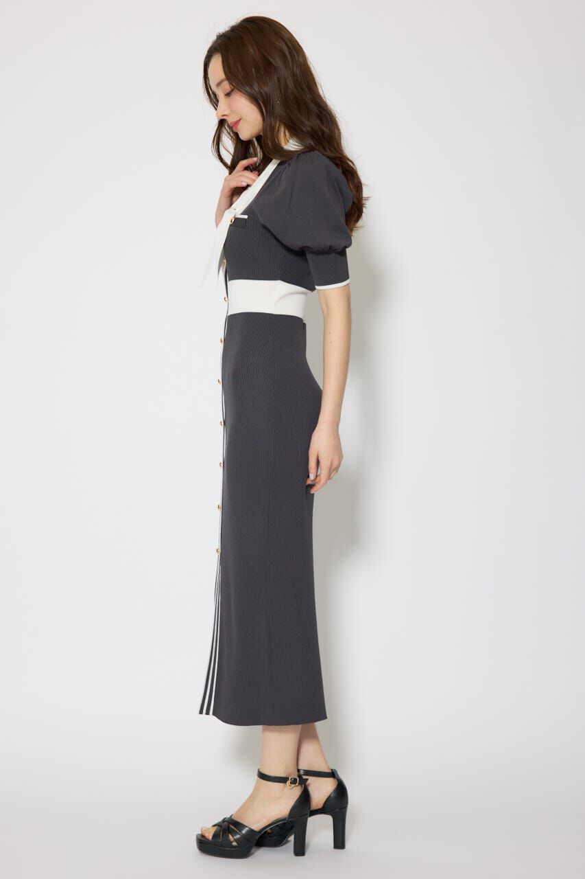 rienda「バイカラーパフスリーブタイトニットワンピース」|ワンピース|