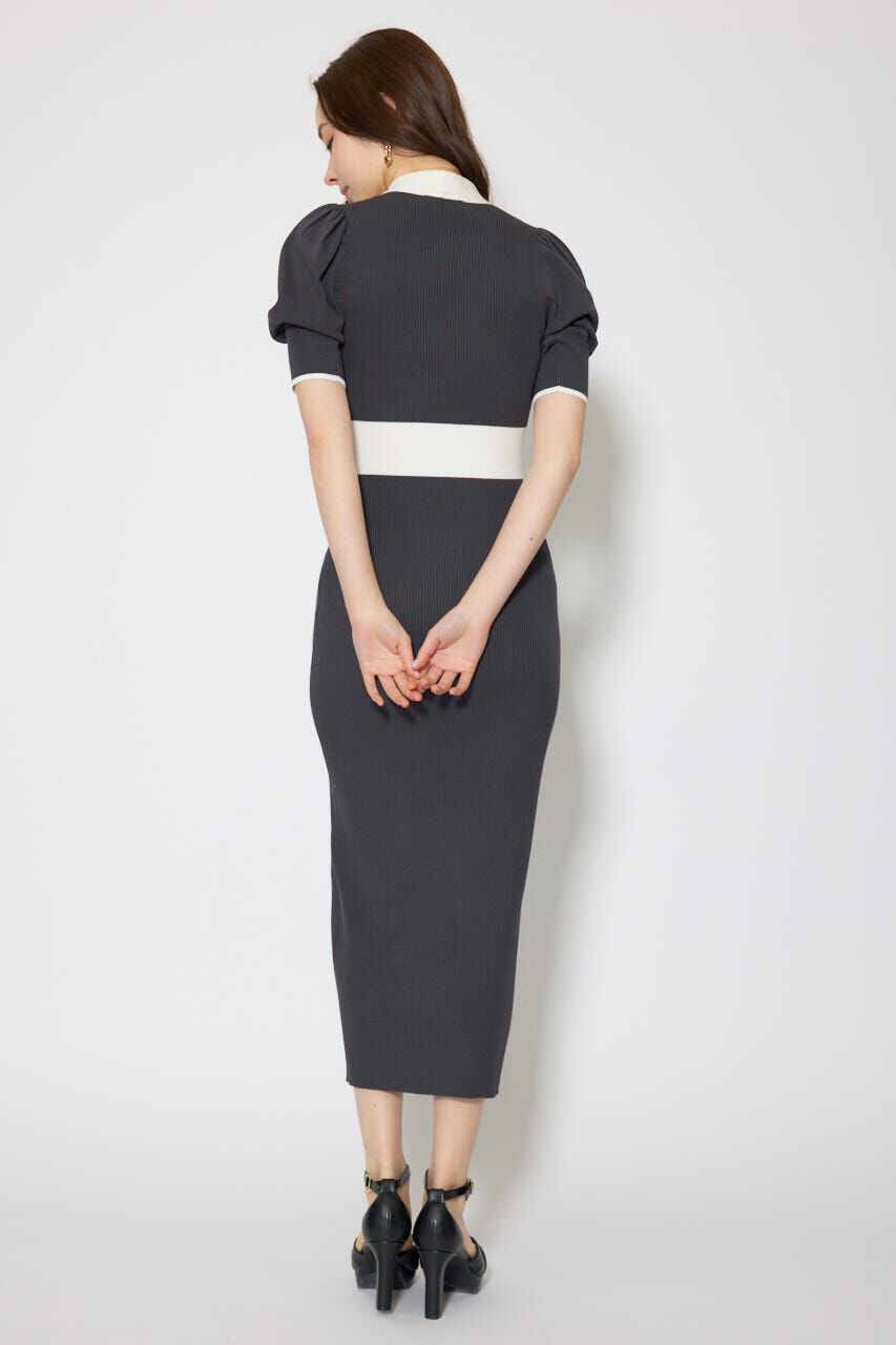 rienda「バイカラーパフスリーブタイトニットワンピース」|ワンピース|