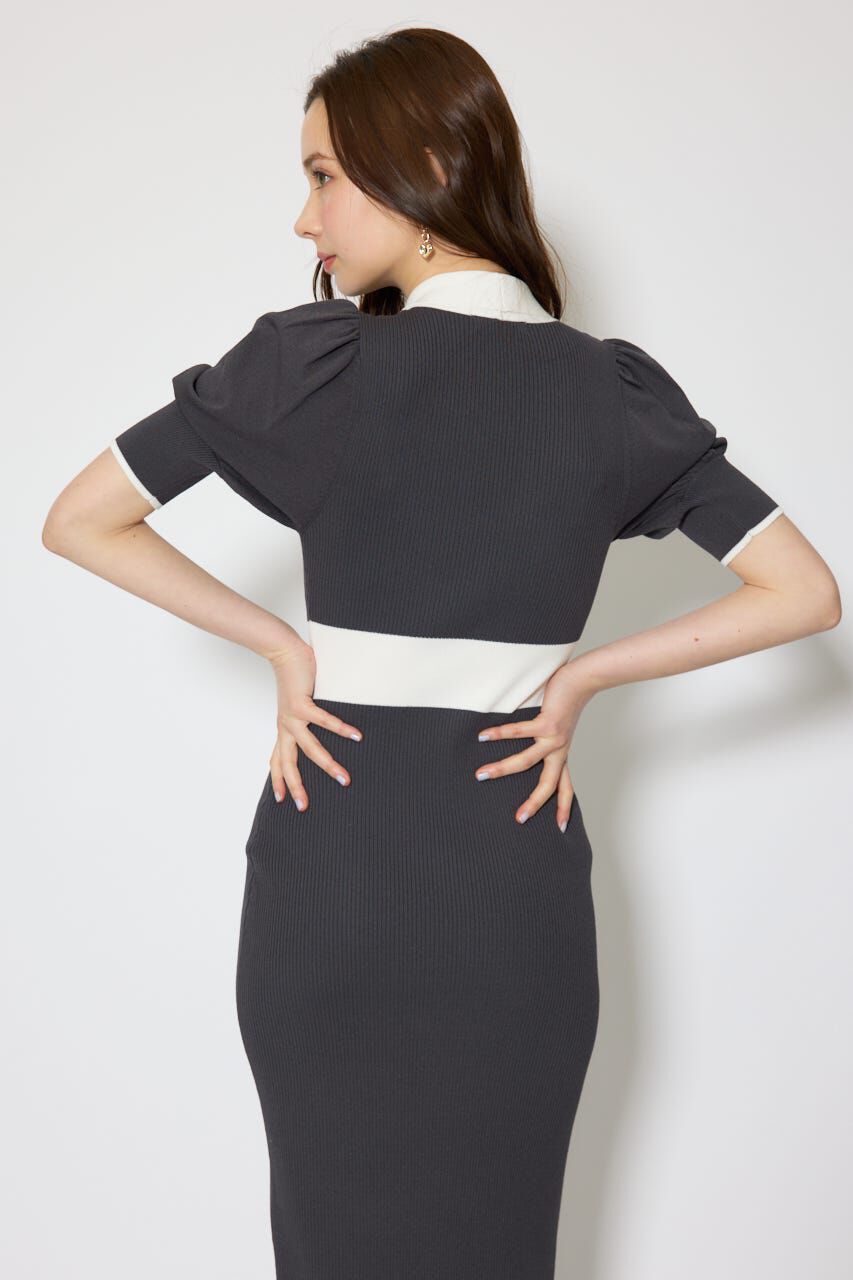 rienda「バイカラーパフスリーブタイトニットワンピース」|ワンピース|