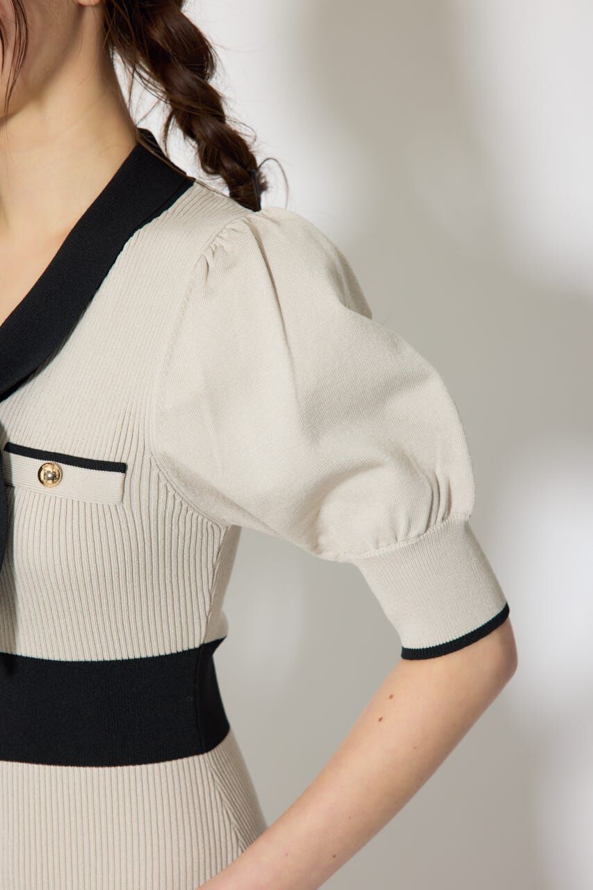 rienda「バイカラーパフスリーブタイトニットワンピース」|ワンピース|