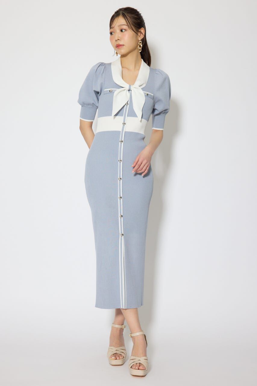 rienda「バイカラーパフスリーブタイトニットワンピース」|ワンピース|