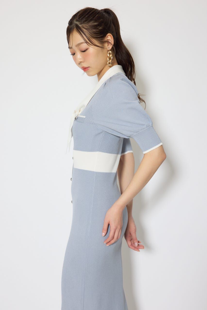 rienda「バイカラーパフスリーブタイトニットワンピース」|ワンピース|