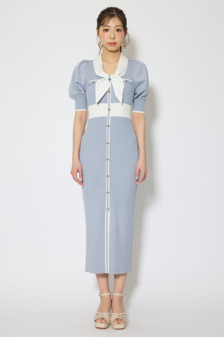 rienda「バイカラーパフスリーブタイトニットワンピース」|ワンピース|