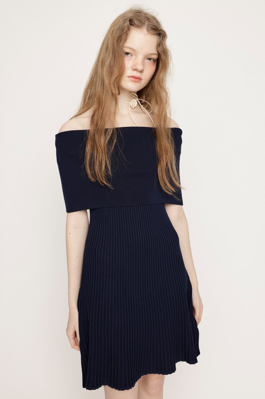 SLY「OFF SHOULDER RIB KNIT ショートワンピース」|ワンピース|NVY