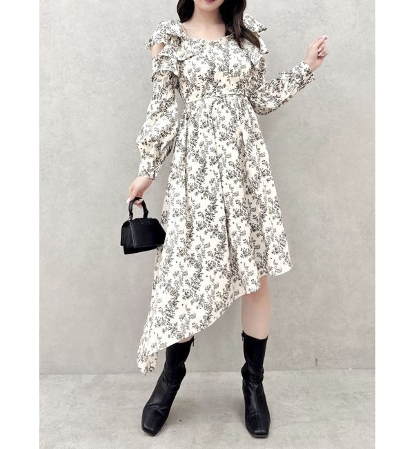 dazzlin「リボンショルダーアシンメトリーワンピース」|ワンピース|アイボリー