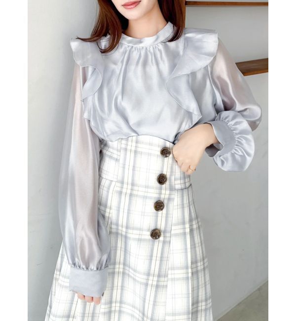 dazzlin「【WEB限定】フリルプチハイタックブラウス」|シャツ・ブラウス|グレー