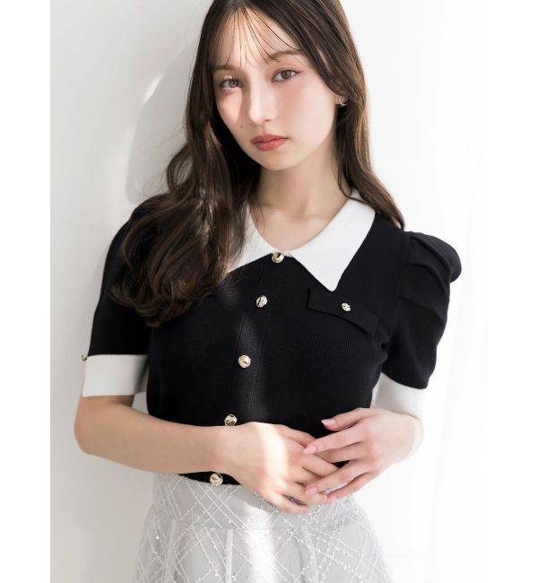 dazzlin「フロントボタンシャツカラーニットトップス」|ニット・セーター|