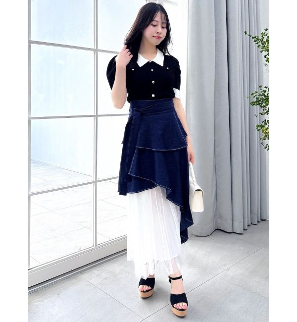 dazzlin「フロントボタンシャツカラーニットトップス」|ニット・セーター|