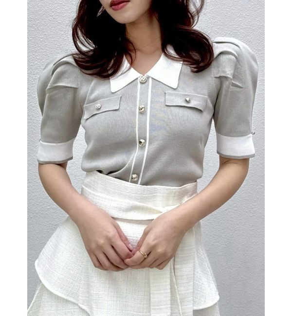 dazzlin「フロントボタンシャツカラーニットトップス」|ニット・セーター|