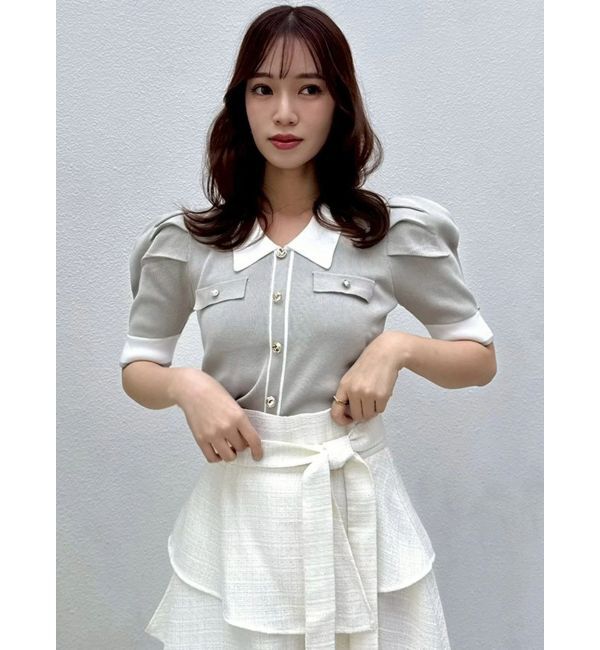 dazzlin「フロントボタンシャツカラーニットトップス」|ニット・セーター|