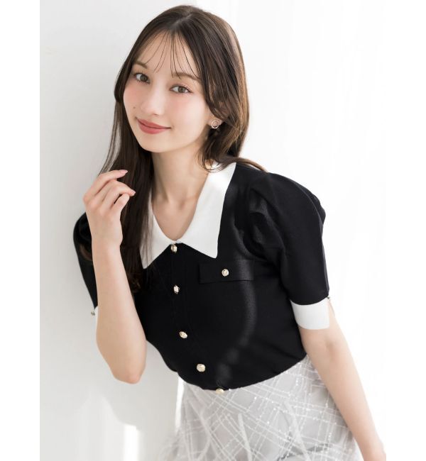 dazzlin「フロントボタンシャツカラーニットトップス」|ニット・セーター|