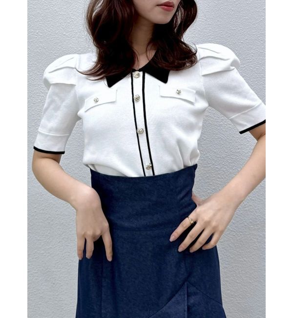 dazzlin「フロントボタンシャツカラーニットトップス」|ニット・セーター|