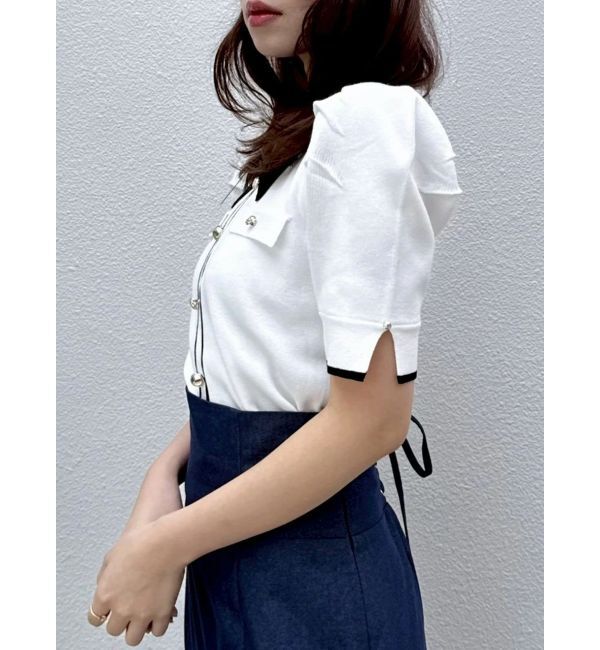 dazzlin「フロントボタンシャツカラーニットトップス」|ニット・セーター|