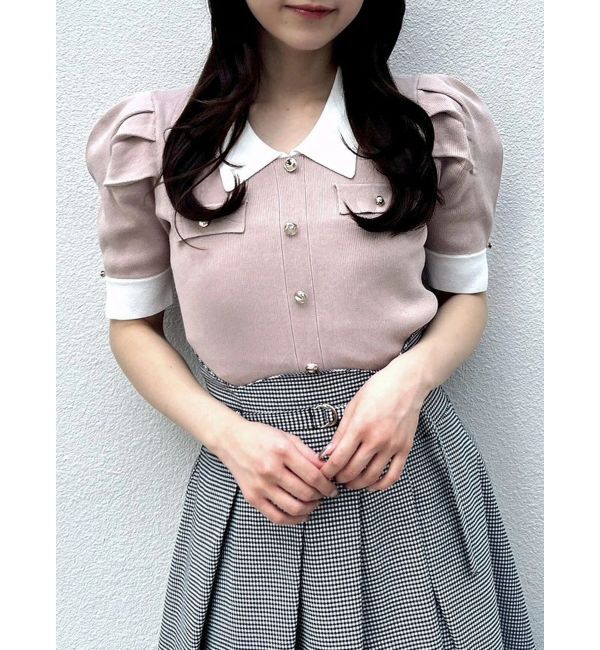 dazzlin「フロントボタンシャツカラーニットトップス」|ニット・セーター|