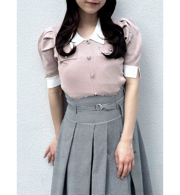 dazzlin「フロントボタンシャツカラーニットトップス」|ニット・セーター|