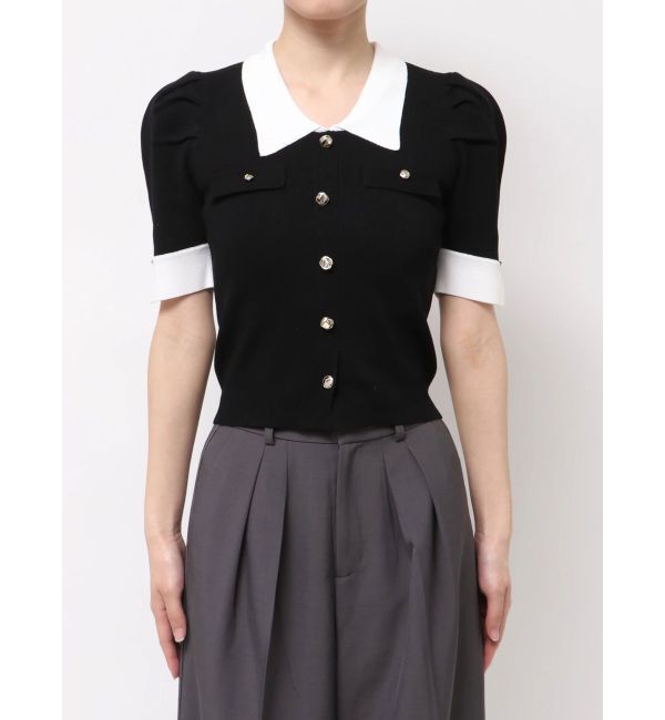 dazzlin「フロントボタンシャツカラーニットトップス」|ニット・セーター|