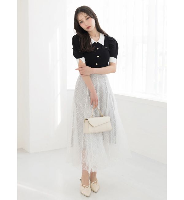 dazzlin「フロントボタンシャツカラーニットトップス」|ニット・セーター|