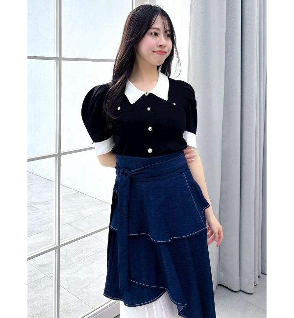 dazzlin「フロントボタンシャツカラーニットトップス」|ニット・セーター|