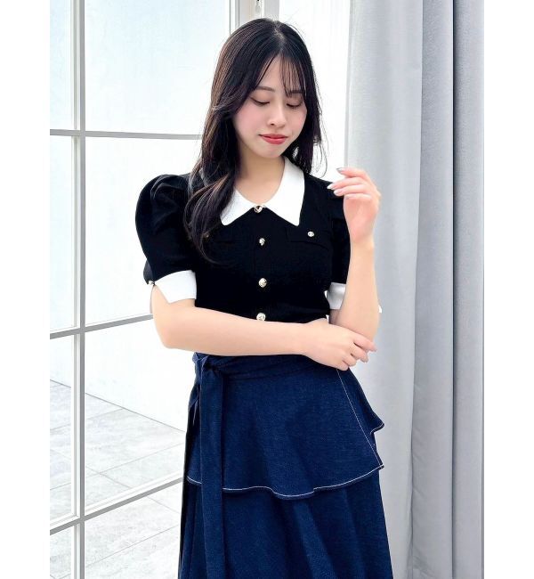 dazzlin「フロントボタンシャツカラーニットトップス」|ニット・セーター|