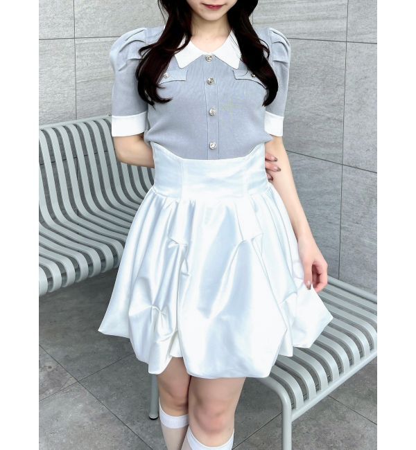 dazzlin「フロントボタンシャツカラーニットトップス」|ニット・セーター|ブルー