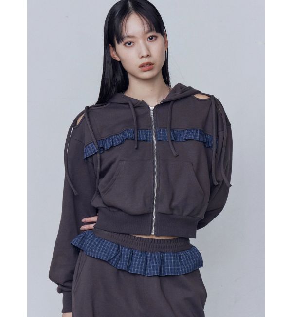 EMODA「カットアウトリボンフーディ」|パーカー|グレー