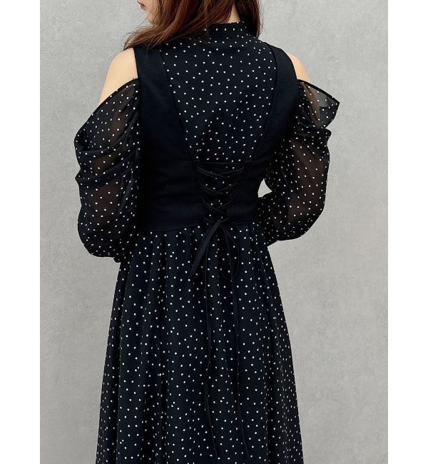 MERCURYDUO「オープンショルダービスチェドッキングワンピース」|ワンピース|