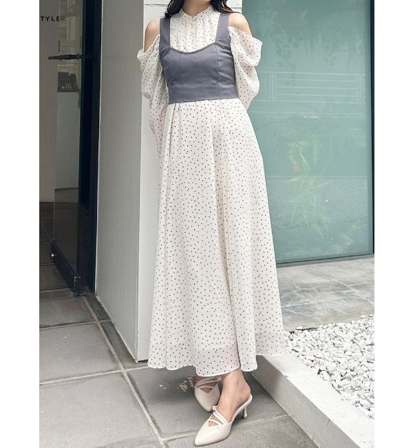 MERCURYDUO「オープンショルダービスチェドッキングワンピース」|ワンピース|