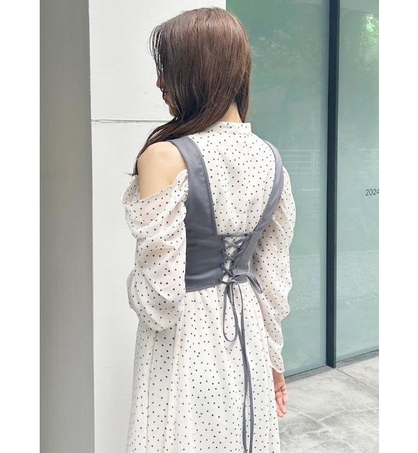 MERCURYDUO「オープンショルダービスチェドッキングワンピース」|ワンピース|