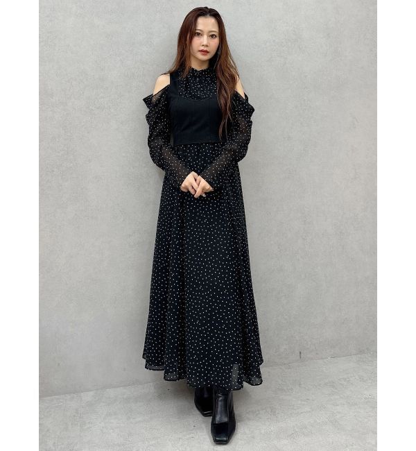 MERCURYDUO「オープンショルダービスチェドッキングワンピース」|ワンピース|