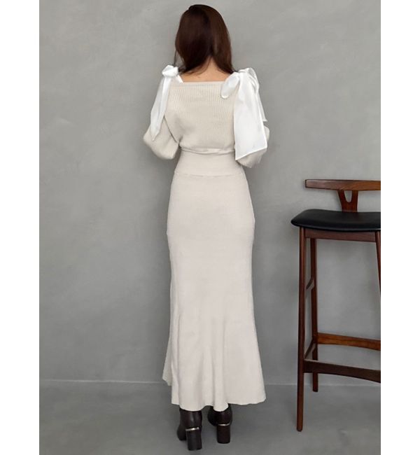 MERCURYDUO「2WAYショルダーリボンマーメイドニットワンピース」|ワンピース|