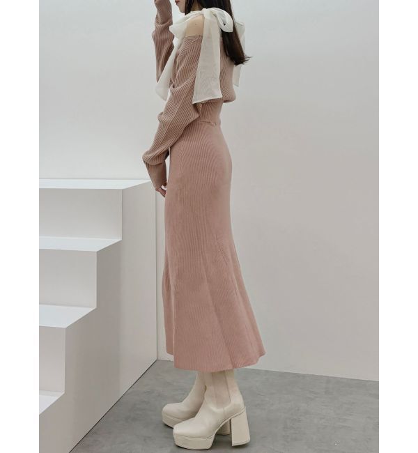 MERCURYDUO「2WAYショルダーリボンマーメイドニットワンピース」|ワンピース|