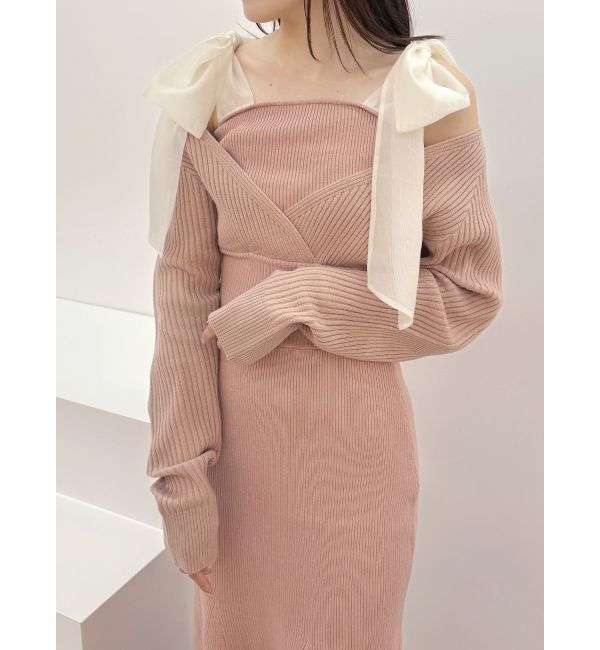 MERCURYDUO「2WAYショルダーリボンマーメイドニットワンピース」|ワンピース|