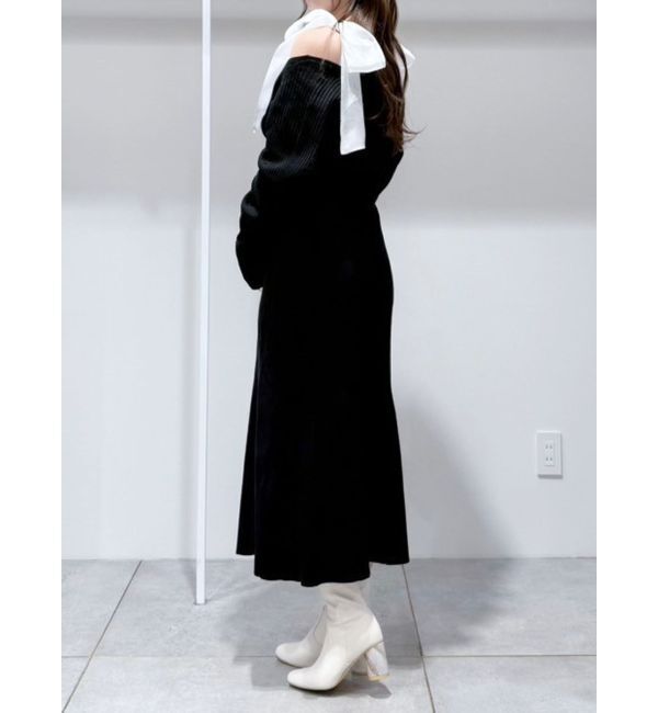 MERCURYDUO「2WAYショルダーリボンマーメイドニットワンピース」|ワンピース|