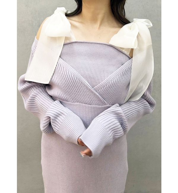 MERCURYDUO「2WAYショルダーリボンマーメイドニットワンピース」|ワンピース|