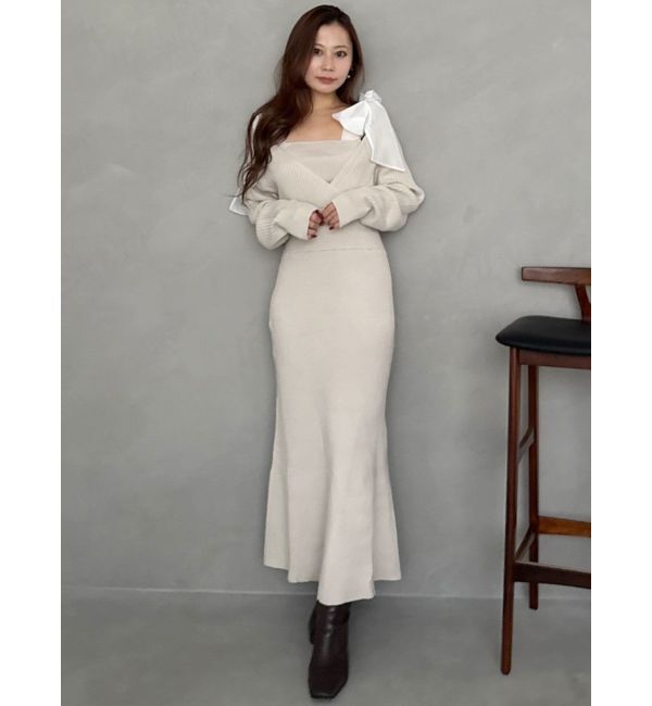 MERCURYDUO「2WAYショルダーリボンマーメイドニットワンピース」|ワンピース|