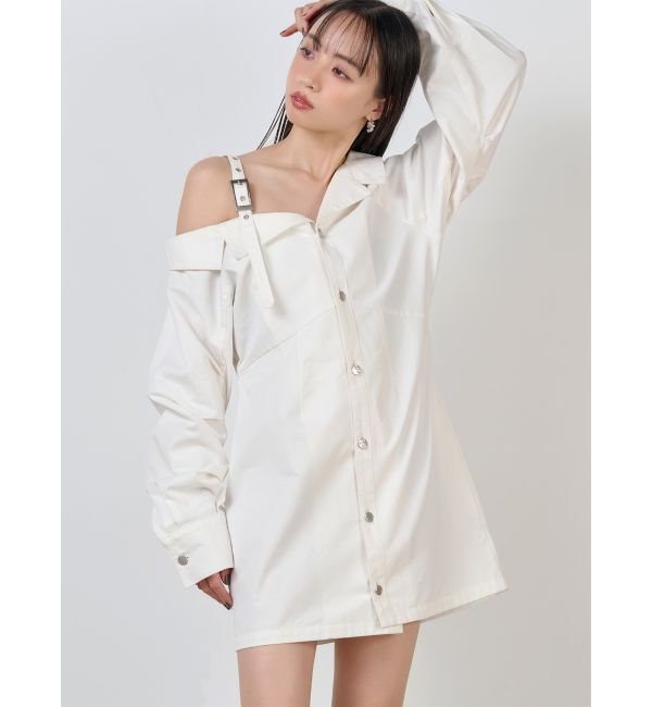 MURUA「アシメショルダーミニシャツワンピース」|ワンピース|ホワイト