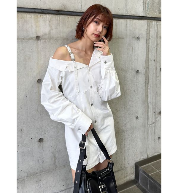 MURUA「アシメショルダーミニシャツワンピース」|ワンピース|