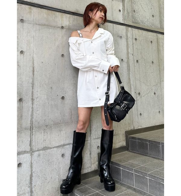 MURUA「アシメショルダーミニシャツワンピース」|ワンピース|