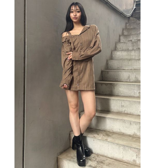 MURUA「アシメショルダーミニシャツワンピース」|ワンピース|