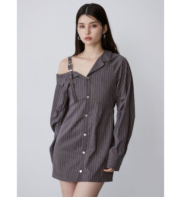 MURUA「アシメショルダーミニシャツワンピース」|ワンピース|