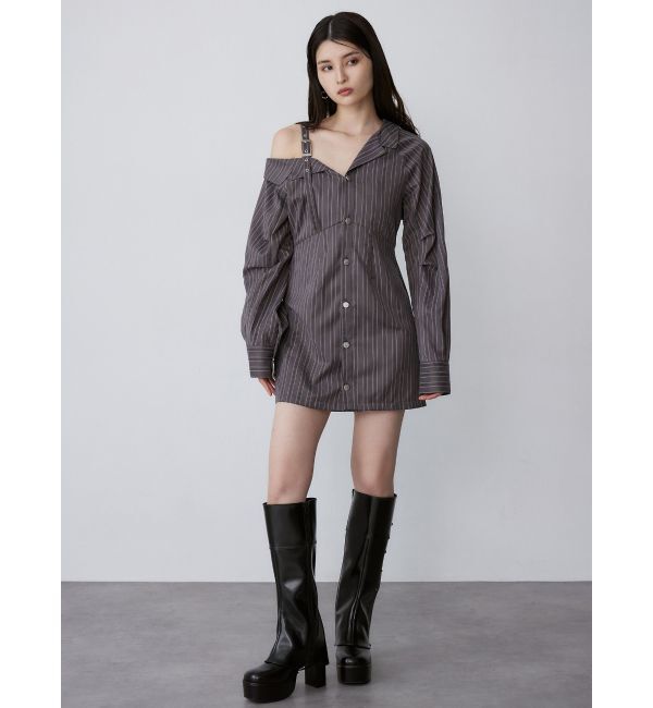 MURUA「アシメショルダーミニシャツワンピース」|ワンピース|