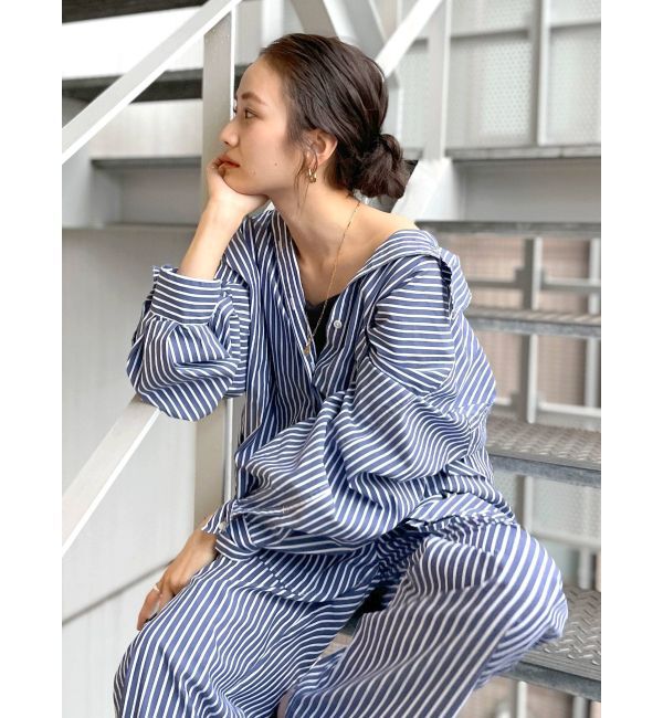 Ungrid「スリーブボリュームビッグストライプシャツ」|シャツ・ブラウス|
